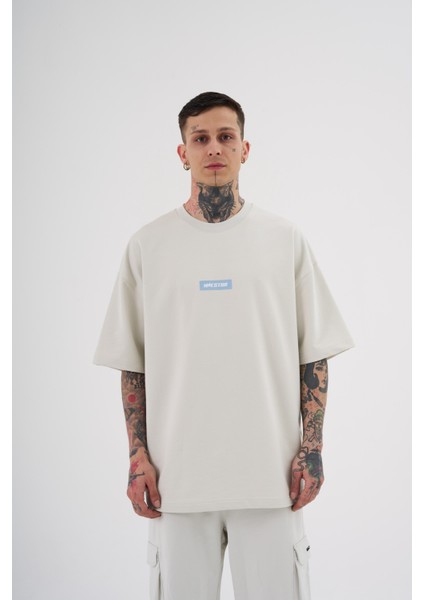 Erkek My Life Is Comedy Baskılı Oversize Gri Tişört