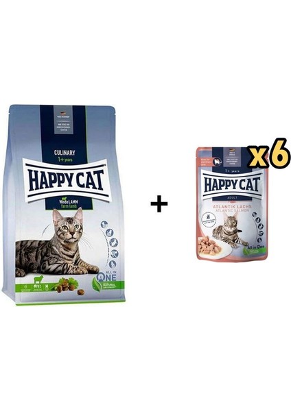 Culinary Weide Lamm Kuzu Etli Kedi Maması 10 kg + 6 Adet Happy Cat Somonlu Tahılsız Yetişkin Kedi Konservesi 85 gr