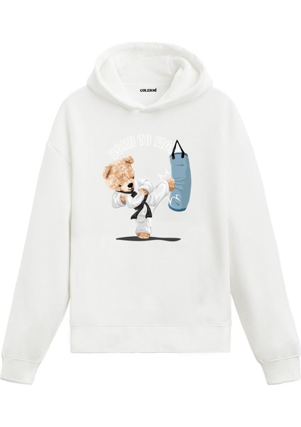 Dövüşçü Ayıcık Kadın ve Erkek Sweatshirt Pamuklu Baskılı Ayıcıık Tasarım Hoodie Doğum Günü Hediyesi Pamuklu Ayıcık Tasarım Kapşonlu Sevgiliye Ayıcık Baskılı Kapşonlu Sweatshirt