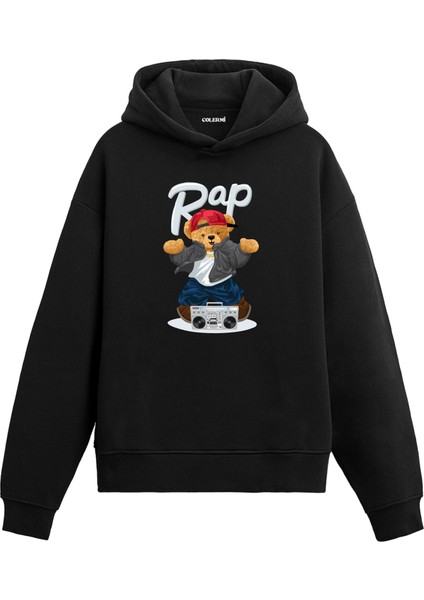 Rap Ayıcığı Kadın ve Erkek Sweatshirt Pamuklu Baskılı Ayıcıık Tasarım Hoodie Doğum Günü Hediyesi Pamuklu Ayıcık Tasarım Kapşonlu Sevgiliye Ayıcık Baskılı Kapşonlu Sweatshirt