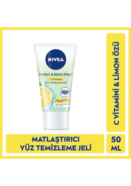 Yüz Temizleme Jeli Perfect&matte 50ml, C Vitamini, Limon Özü, Matlaştırıcı Etki, Parlama Kontrolü