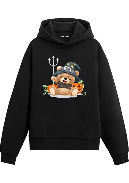 Halloween Teddy Kadın ve Erkek Sweatshirt Pamuklu Baskılı Ayıcıık Tasarım Hoodie Doğum Günü Hediyesi Pamuklu Ayıcık Tasarım Kapşonlu Sevgiliye Ayıcık Baskılı Kapşonlu Sweatshirt