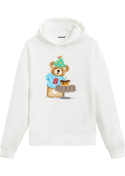 Doğum Günü Partisi Kadın ve Erkek Sweatshirt Pamuklu Baskılı Ayıcıık Tasarım Hoodie Doğum Günü Hediyesi Pamuklu Ayıcık Tasarım Kapşonlu Sevgiliye Ayıcık Baskılı Kapşonlu Sweatshirt