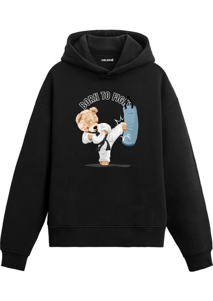 Dövüşçü Ayıcık Kadın ve Erkek Sweatshirt Pamuklu Baskılı Ayıcıık Tasarım Hoodie Doğum Günü Hediyesi Pamuklu Ayıcık Tasarım Kapşonlu Sevgiliye Ayıcık Baskılı Kapşonlu Sweatshirt