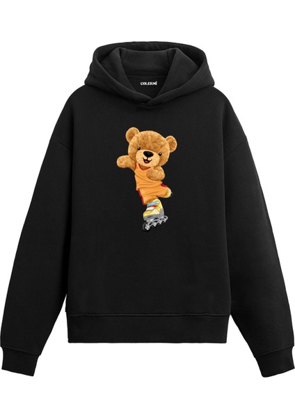 Paten Sever Ayıcık Kadın ve Erkek Sweatshirt Pamuklu Baskılı Ayıcıık Tasarım Hoodie Doğum Günü Hediyesi Pamuklu Ayıcık Tasarım Kapşonlu Sevgiliye Ayıcık Baskılı Kapşonlu Sweatshirt