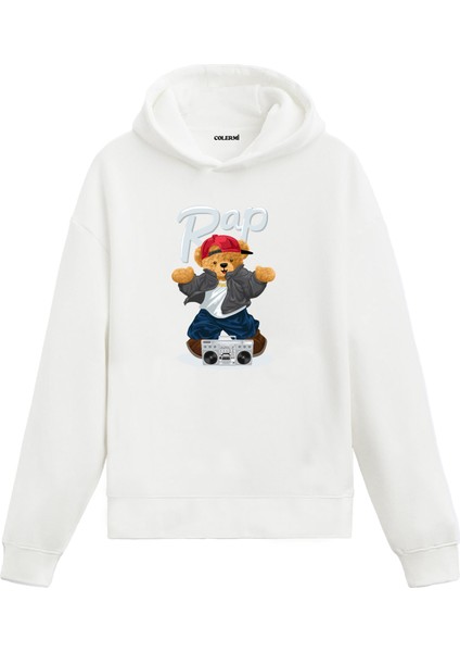 Rap Ayıcığı Kadın ve Erkek Sweatshirt Pamuklu Baskılı Ayıcıık Tasarım Hoodie Doğum Günü Hediyesi Pamuklu Ayıcık Tasarım Kapşonlu Sevgiliye Ayıcık Baskılı Kapşonlu Sweatshirt
