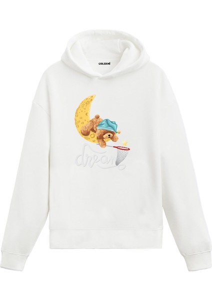 Ayda Tatlı Bir Rüya Kadın ve Erkek Sweatshirt Pamuklu Baskılı Ayıcıık Tasarım Hoodie Doğum Günü Hediyesi Pamuklu Ayıcık Tasarım Kapşonlu Sevgiliye Ayıcık Baskılı Kapşonlu Sweatshirt