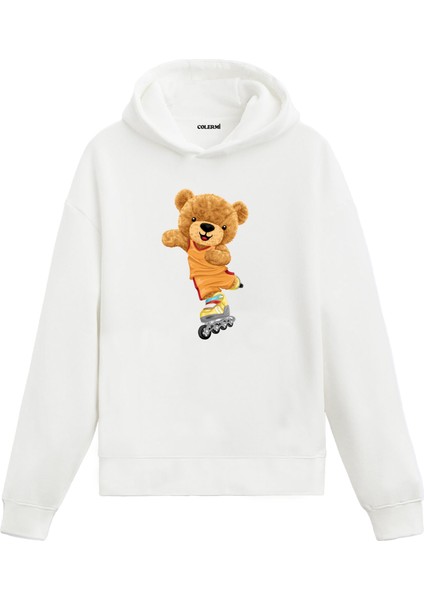 Paten Sever Ayıcık Kadın ve Erkek Sweatshirt Pamuklu Baskılı Ayıcıık Tasarım Hoodie Doğum Günü Hediyesi Pamuklu Ayıcık Tasarım Kapşonlu Sevgiliye Ayıcık Baskılı Kapşonlu Sweatshirt