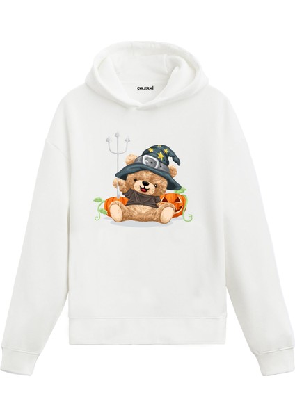 Halloween Teddy Kadın ve Erkek Sweatshirt Pamuklu Baskılı Ayıcıık Tasarım Hoodie Doğum Günü Hediyesi Pamuklu Ayıcık Tasarım Kapşonlu Sevgiliye Ayıcık Baskılı Kapşonlu Sweatshirt