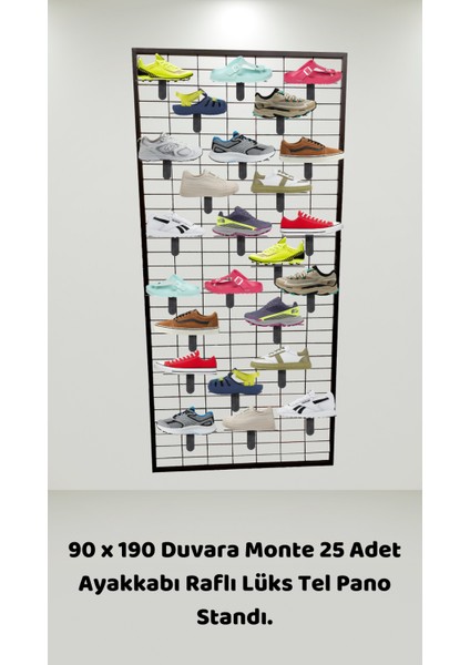 90X190 Duvara Monte 25 Adet Ayakkabı Raflı Tel Pano Standı