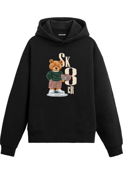Kaykaycı Ayıcık Kadın ve Erkek Sweatshirt Pamuklu Baskılı Ayıcıık Tasarım Hoodie Doğum Günü Hediyesi Pamuklu Ayıcık Tasarım Kapşonlu Sevgiliye Ayıcık Baskılı Kapşonlu Sweatshirt