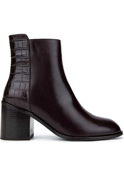 Kadın Hakiki Deri Kahverengi Topuklu Bot 33 551 Bn Bot SK24-25 Khv Dr/kroko