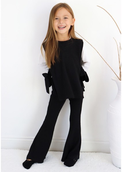 Kız Çocuk Simena Siyah Bağlama Detaylı Üst İspanyol Alt Üst Eşofman Takım