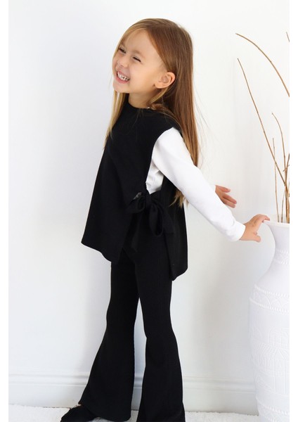 Kız Çocuk Simena Siyah Bağlama Detaylı Üst İspanyol Alt Üst Eşofman Takım