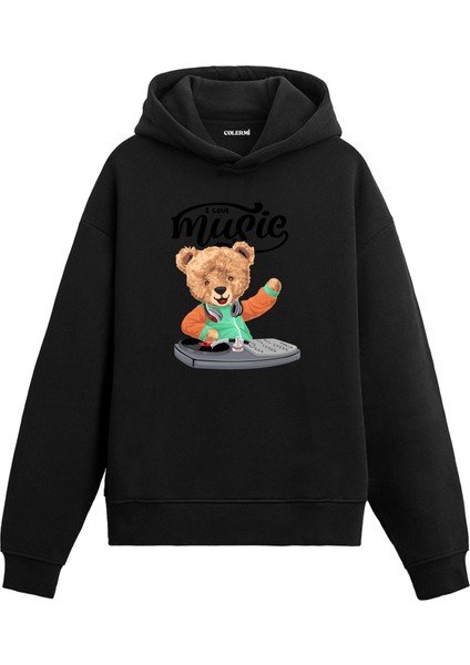 Dj Konseri Kadın ve Erkek Sweatshirt Pamuklu Baskılı Ayıcıık Tasarım Hoodie Doğum Günü Hediyesi Pamuklu Ayıcık Tasarım Kapşonlu Sevgiliye Ayıcık Baskılı Kapşonlu Sweatshirt