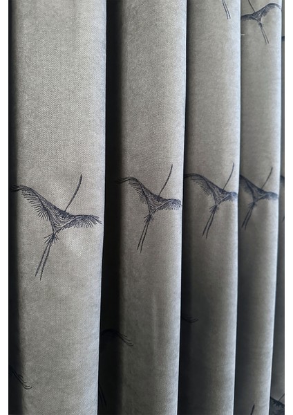 Anka Kuşu Nakışlı Gri Fon Perde Tek Kanat 1x3 Sık Pile fiyatları