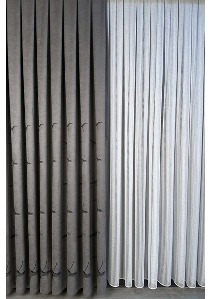 Anka Kuşu Nakışlı Gri Fon Perde Tek Kanat 1x3 Sık Pile fırsatları