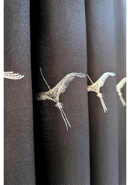 Anka Kuşu Nakışlı Kahve Fon Perde Tek Kanat 1x3 Sık Pile fiyatları