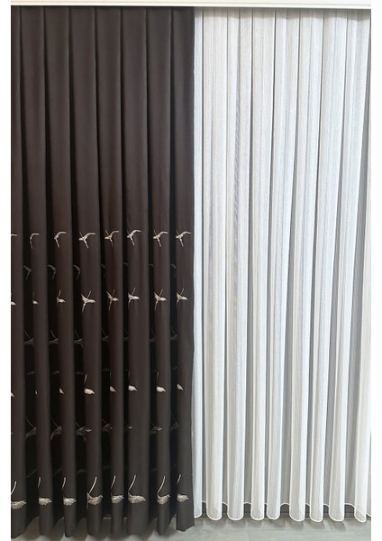 Anka Kuşu Nakışlı Kahve Fon Perde Tek Kanat 1x3 Sık Pile fırsatları