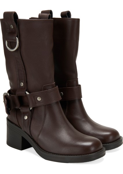 Kadın Deri Kovboy Çizme Metal Aksesuar Detaylı 5 cm Topuk fiyatları