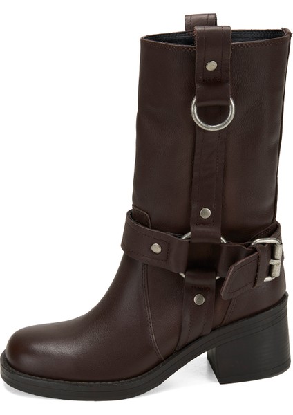 Kadın Deri Kovboy Çizme Metal Aksesuar Detaylı 5 cm Topuk fırsatları