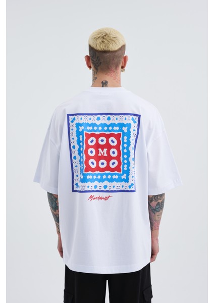 Erkek Ethnic Baskılı Oversize Beyaz Tişört