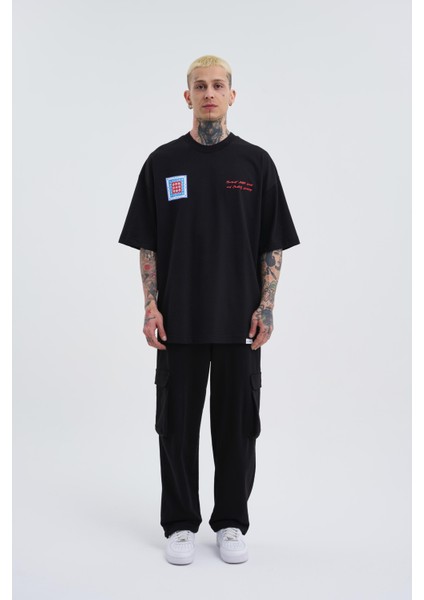 Erkek Ethnic Baskılı Oversize Siyah Tişört modelleri