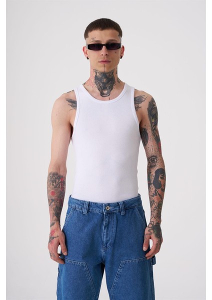 Erkek Top Tank Pro Pamuklu Beyaz Atlet