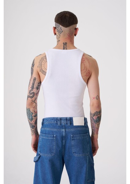 Erkek Top Tank Pro Pamuklu Beyaz Atlet