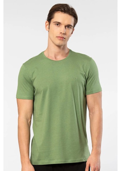 2169 Erkek Modal Pamuk Bisiklet Yaka Kısa Kollu T-Shirt-Yeşil