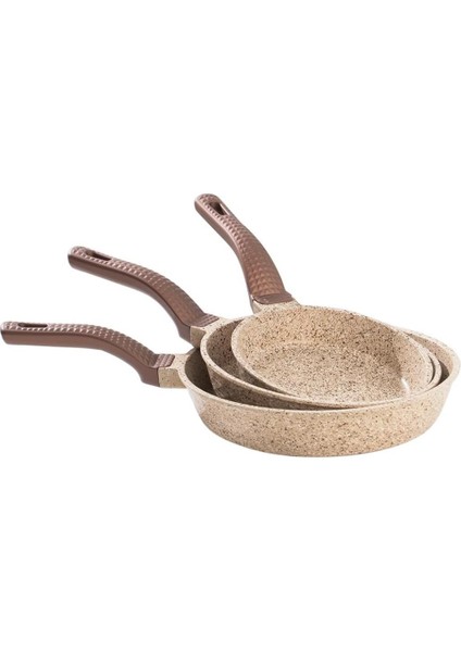 Oms Fry Pan Döküm Granit 3 Parça Tava Seti Kumbeji (20-24-28 Cm)