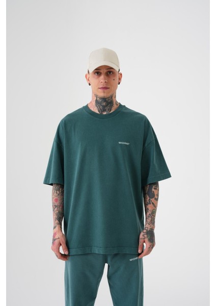Erkek Yıkamalı Pamuklu Oversize Oil Green Tişört