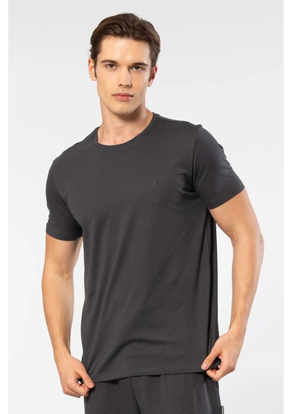 2169 Erkek Modal Pamuk Bisiklet Yaka Kısa Kollu T-Shirt-Antrasit fiyatları