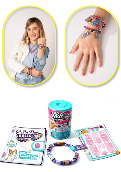 Sticki Rolls Bant Kapsülü 50 Stickerlı Bileklik Çıkartmalı Etiket