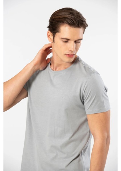 2169 Erkek Modal Pamuk Bisiklet Yaka Kısa Kollu T-Shirt-Gri