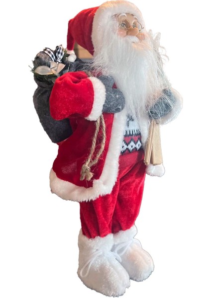 Yılbaşı Süsü Noel Baba Biblo Figür Büyük Boy 45CM -Kayakları, Hediye Çuvalı ve Aksesuarları ile