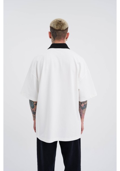 Erkek High Baskılı Oversize Ekru Polo Yaka Tişört fiyatları