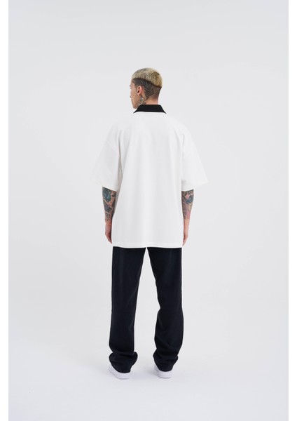 Erkek High Baskılı Oversize Ekru Polo Yaka Tişört fırsatları