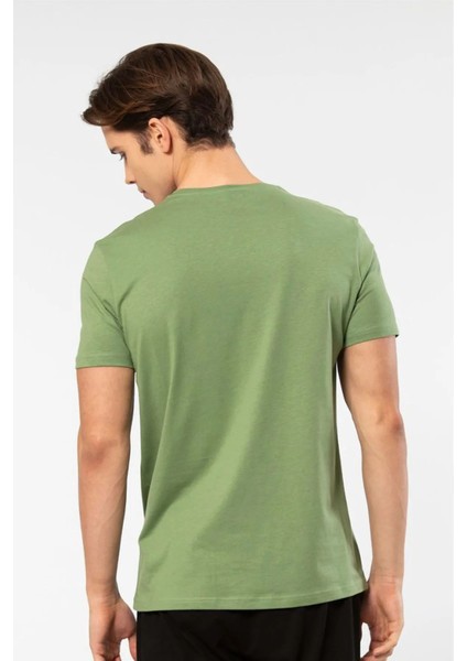 2170 Erkek Modal Pamuk V Yaka Kısa Kollu T-Shirt-Yeşil fiyatları