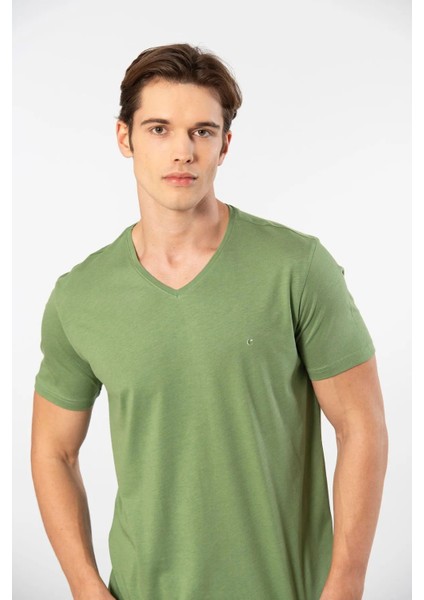 2170 Erkek Modal Pamuk V Yaka Kısa Kollu T-Shirt-Yeşil modelleri