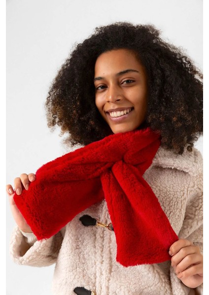 Kadın Peluş Kaşkol Boyunluk Atkı Rkb-01 Kırmızı fırsatları