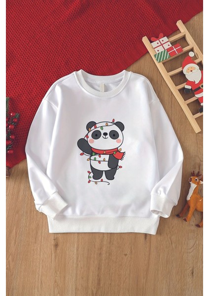 Christmas Noel Atkılı Panda Baskılı Çocuk Sweatshirt 23195
