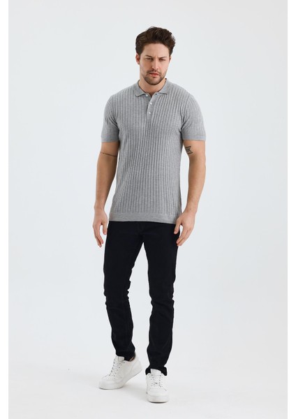 Dik Çizgili Polo Yaka Slim Fit Triko T-Shırt (E24-EZE-25)