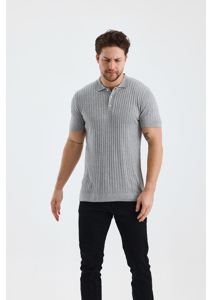 Dik Çizgili Polo Yaka Slim Fit Triko T-Shırt (E24-EZE-25) fiyatları