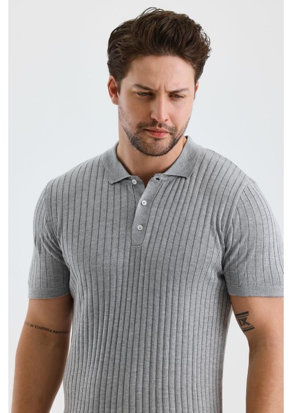 Dik Çizgili Polo Yaka Slim Fit Triko T-Shırt (E24-EZE-25) indirimleri