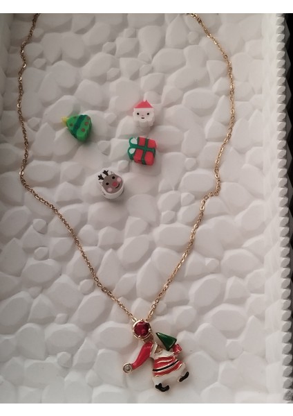Yeni Yıl Tasarımlı, Noel Baba Figürlü Yılbaşı Kadın Kolye