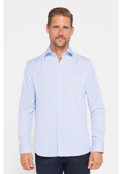 Klasik Fit Uzun Kollu Pamuklu Kolay Ütü Çizgili Erkek Gömlek fiyatları