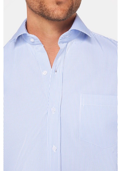 Klasik Fit Uzun Kollu Pamuklu Kolay Ütü Çizgili Erkek Gömlek fırsatları