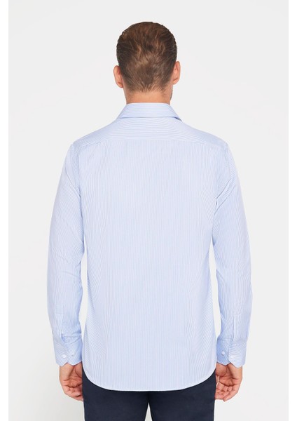 Klasik Fit Uzun Kollu Pamuklu Kolay Ütü Çizgili Erkek Gömlek indirimleri
