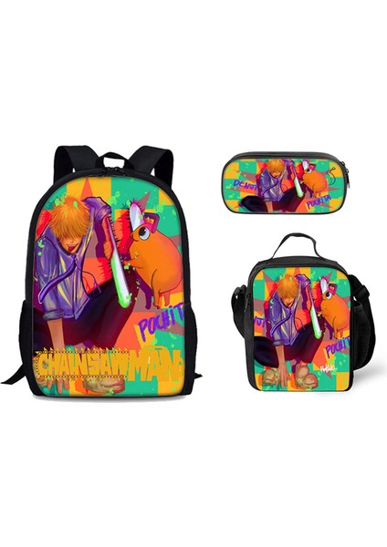 Chainsaw Man Okul Çantası 3 Parça Set (Yurt Dışından)